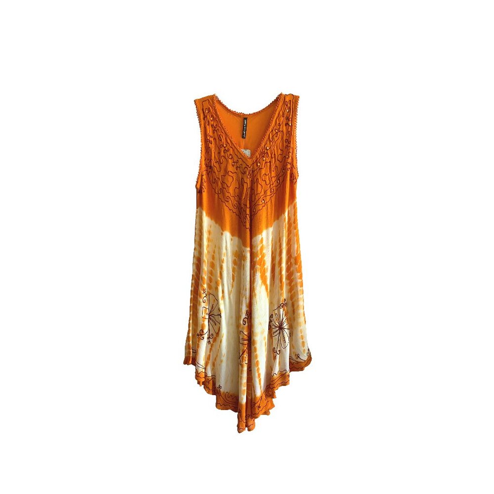 One Size Orange and Cream Flowy Lightweight Summer Dress